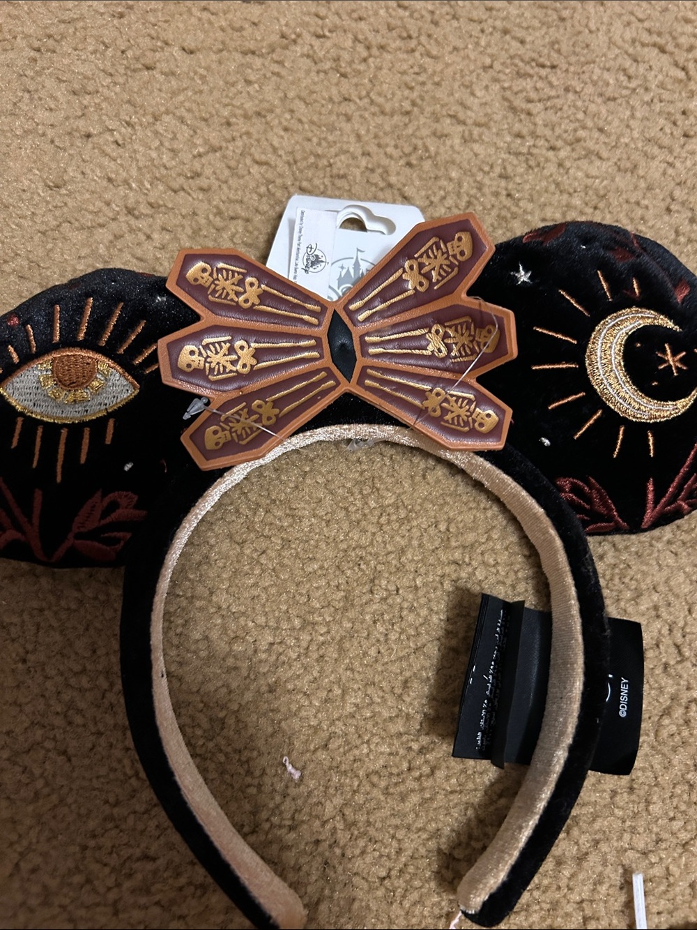 Disney Black Velvet Kids Ear Headband with Gold Moon & Brown Bow